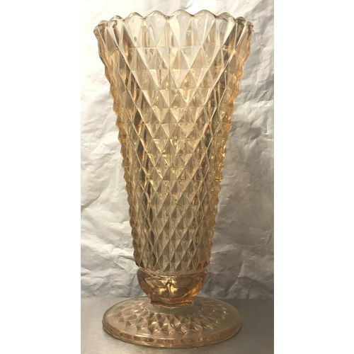 Amber Pressed Glass Vase Indiana Glass Diamond Point with base - Vintage