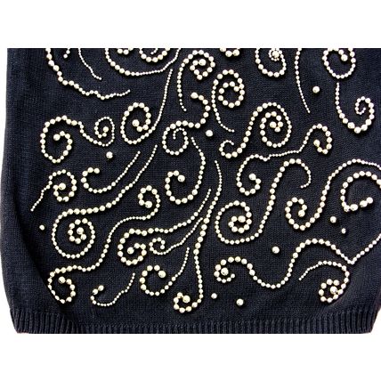 Womens Victoria Jones Black Sweater L Large Gold Beading Ugly Interesting Heavy