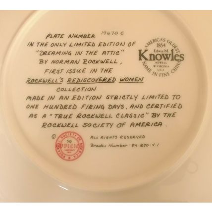 Knowles Dreaming in the Attic Fine China Plate by Norman Rockwell