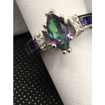 Colorful Elliptical Marquise Cut Zircon Ring #61 USA Seller