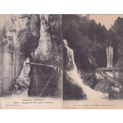 Lac D'Annecy Talliores Cascade Angon 2x French Old Postcard s