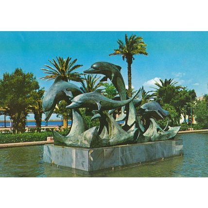 Almeria Dolphin Fish Statue Monument Spanish Postcard
