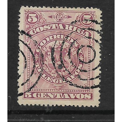 COSTA RICA 1892 5c MAUVE VARIOUS FRAMES SG 34a FINE USED#