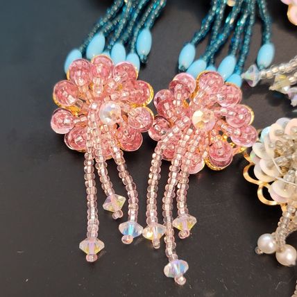 Lot of 4 Sequin Beaded Flower Earrings
