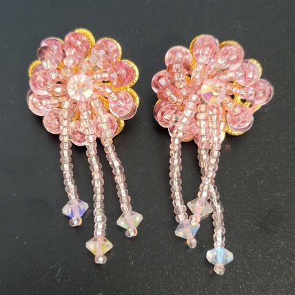 Lot of 4 Sequin Beaded Flower Earrings