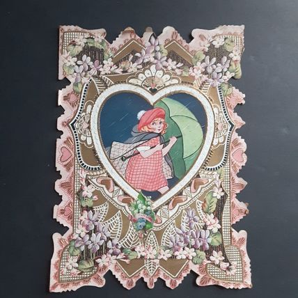 Antique Valentine Card Medium Embossed Die Cut Victorian Era Vintage Whitney USA