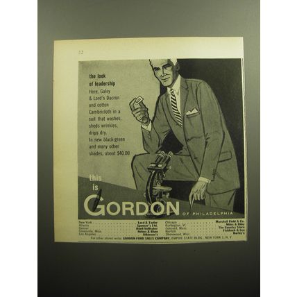1958 Gordon of Philadelphia Galey & Lord Suit Ad - The look of leadership