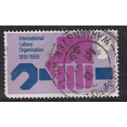 GB Postmark Warminster 1969 International Labour Organisation 1/- VGC
