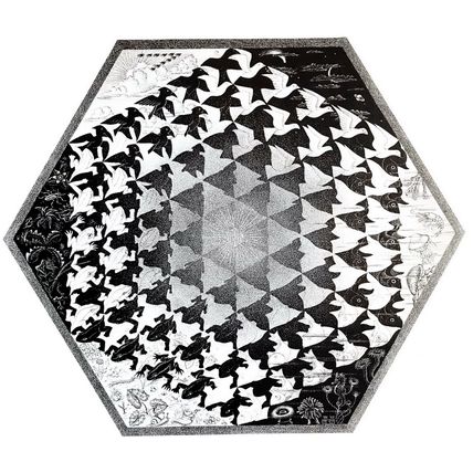 ESCHER print VERBUM blk white frogs Vintage Escher Poster optic wall art large