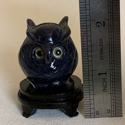 Blue Sodalite Owl Figurine Vintage Fine Chinese Carved Bird W Stand 1.4" READ**