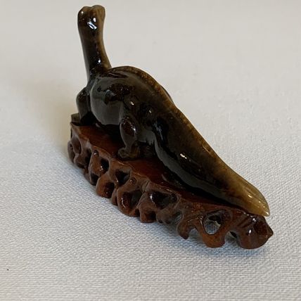 Vintage Chinese Carved Tiger's Eye Dinosaur Figurine Gemstone Brontosaurus 4.6"