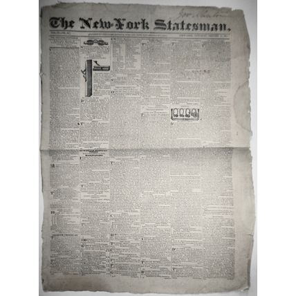 THE NEW-YORK STATESMAN, January 15, 1825 - NY Governor DeWitt Clinton's copy