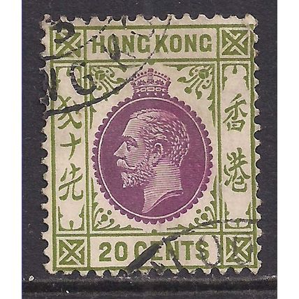 Hong Kong 1921 - 37 KGV 20ct Purple & Sage Green used SG 125 ( C665 )