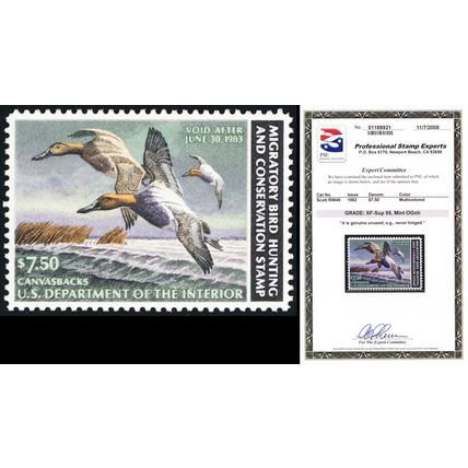 RW49, Mint XF/Superb NH $7.50 Duck Stamp - Graded 95 PSE Certificate Stuart Katz