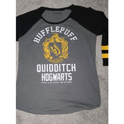 Harry Potter Hufflepuff Baseball Tee 3/4 Sleeves SLIM Size L LARGE Hogwarts Gift
