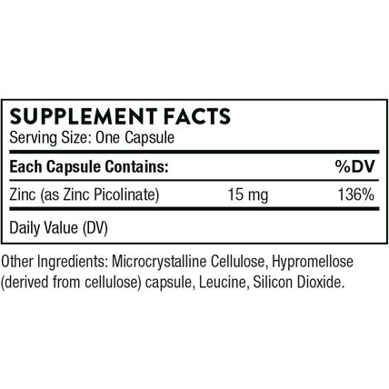 NEW! (120) Thorne Zinc Picolinate 15mg Zinc Supplement Capsules BB 6/2026