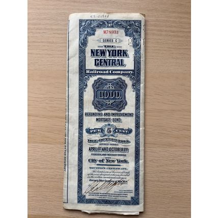 New York Central Railroad Company Mortgage Bond Trustee’s Certificate