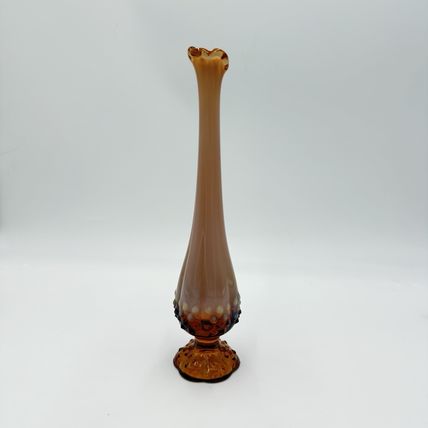 Vintage Fenton Art Glass Hobnail Double Drip Rose Amber Vase 11” USA