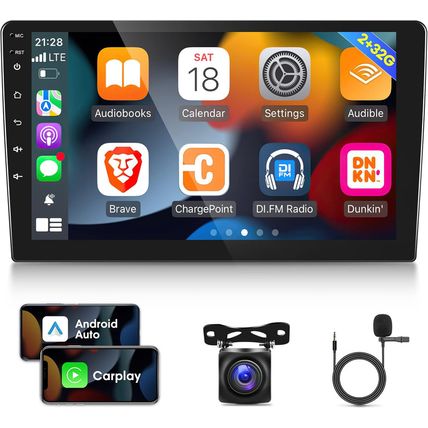 2G+32G] 10.1 Inch Android 11 Double Din Car Stereo with Wireless/Wired Carplay
