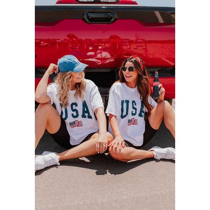 White USA Flag Graphic Oversized Tee