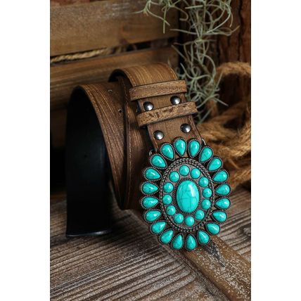 Light Blue Western Turquoise Decor Retro Wide Belt