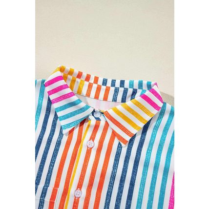 Orange Stripe Multicolor Drop Shoulder Loose Shirt