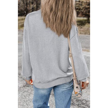 Light Grey Plain Drop Shoulder Crewneck Pullover Sweatshirt