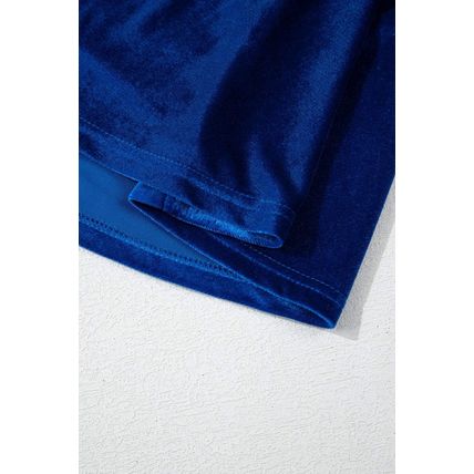 Sail Blue Velvet Ruched Short Sleeve Pocketed Mini Dress