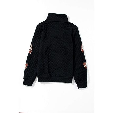 Black Sequin Rugby Football Patched Quarter Zip Textured Sweatshirt