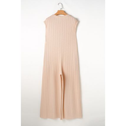 Smoke Gray Textured Buttoned Wide Leg Sleeveless Jumpsuit