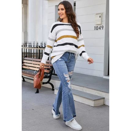 Striped Popcorn Knit Sweater