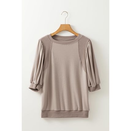 Goat Half Lantern Sleeve Solid Colour Pullover Top