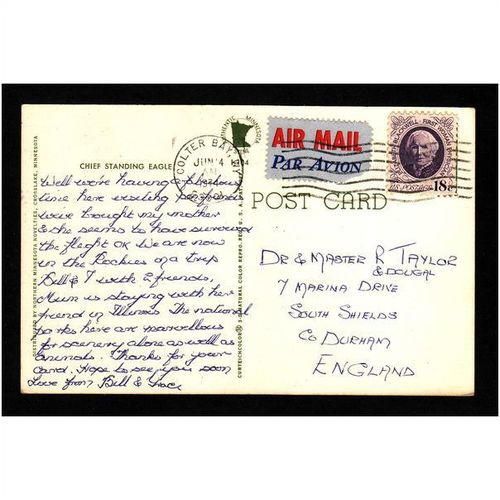 AMERICAN POST CARD - INDIAN CHIEF STANDING EAGLE - USED