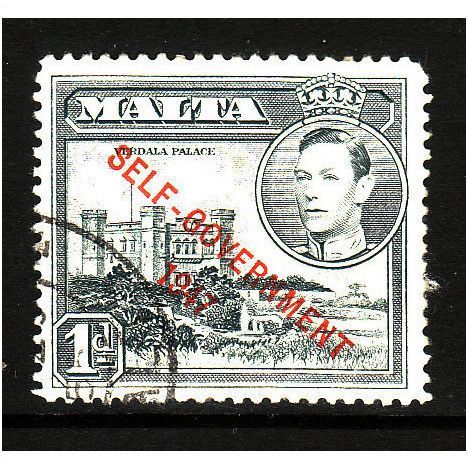 MALTA 1953 SG 236a 1d GRAY SELF GOVERNMENT FINE USED #3