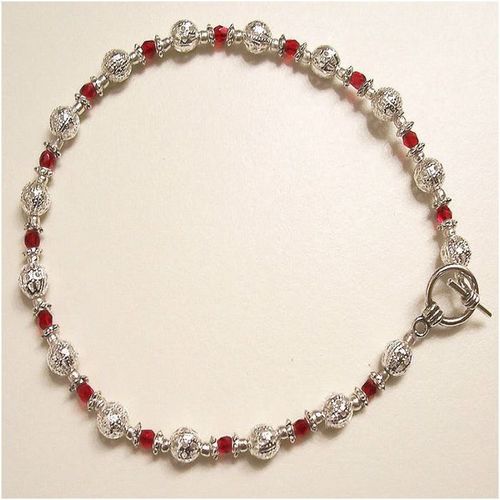 Anklet #czfprb silver + red glass beads 9.75 inch ladies costume fashion jewelry