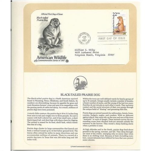 AMERICAN WILDLIFE ' OFFICIAL FIRST DAY of ISSUE ' Prairie Dog (1987)