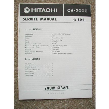 Hitachi Original service manual CV-2000 Vacuum Cleaner