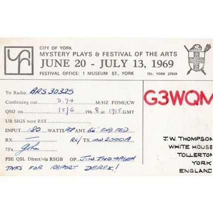 Tollerton Yorkshire Amateur Radio Station at Arts Festival QSL 1969 Postcard