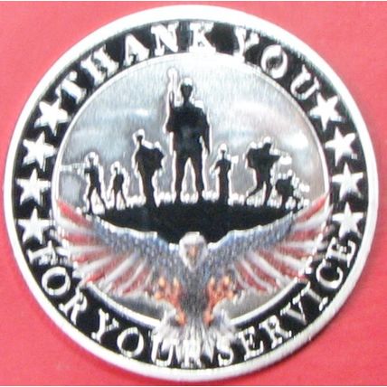Thank You For Your Service. Challenge Coin. Silver Tone 1.50". 58b.