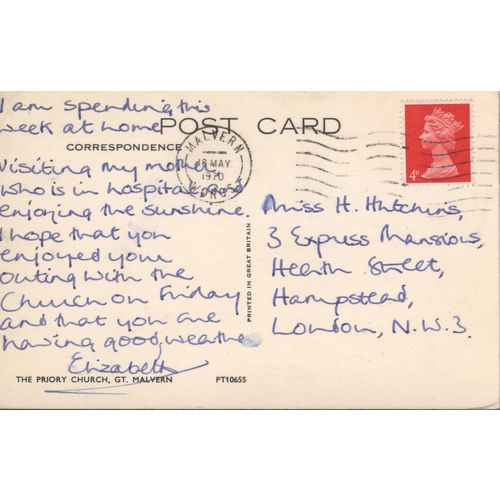 Vintage GB Postcard 1970 - Priory Church, Gt. Malvern, Worcestershire