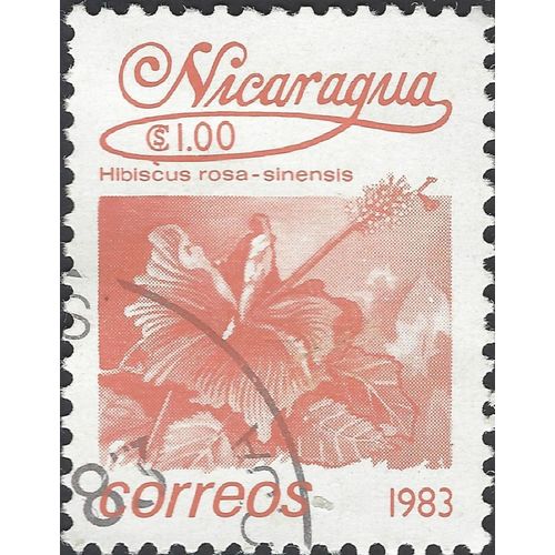 NICARAGUA, FLOWER, Hibiscus rosa-sinensis, pink-brown 1983, $1