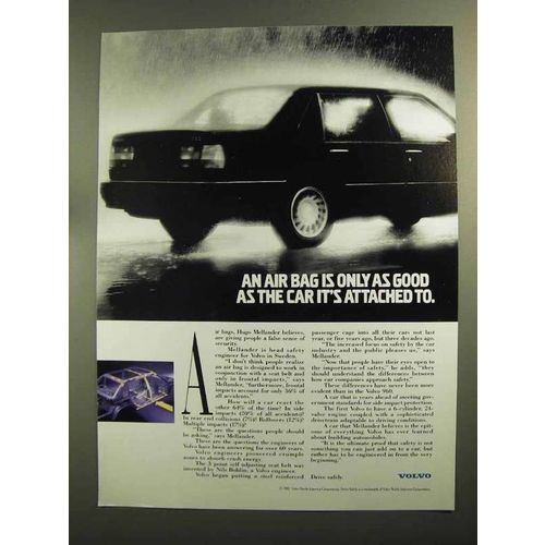 1992 Volvo Cars Ad - Air Bag Good As Car Attached To