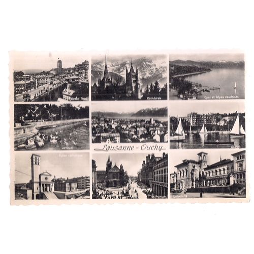 OUCHY-LAUSANNE , SWITZERLAND unused vintage postcard multiview RP #