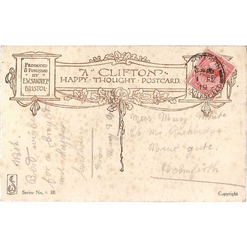 BIRTHDAY WISHES .used antique postcard by E W Savory Ltd of Bristol 1919 pm =