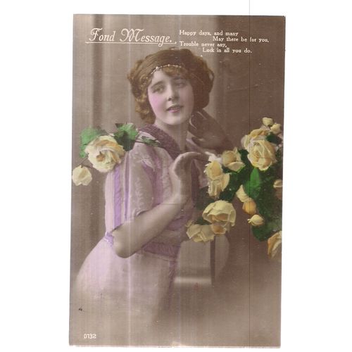 FOND MESSAGE ..used greetings postcard 1921 postmark pretty Edwardian girl