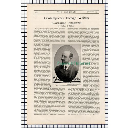 X1188) Gabriele d'Annunzio Writer Villa Capponcina - 1931 Article