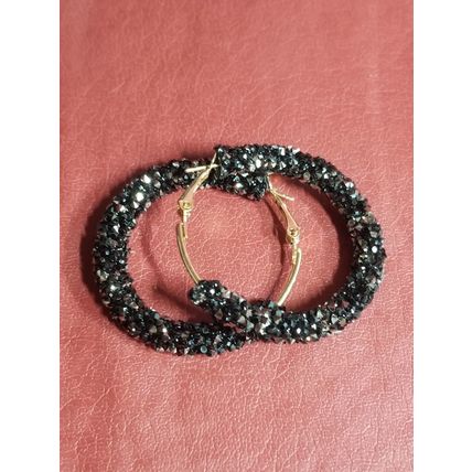 Punk Rock Big Crystal Earrings - Black & Silver