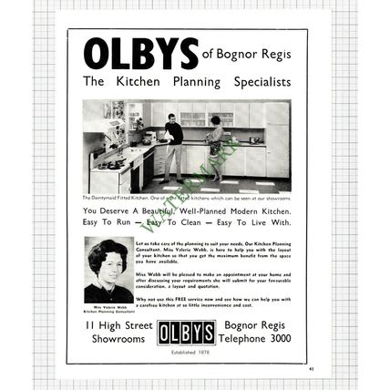 9330) Olbys Bognor Regis Kitchen Planners Valerie Webb Advert - 1965 Cutting