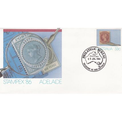 Australia 1986 Stampex 86 Adelaide FDC Bureau cancel Unadressed VGC