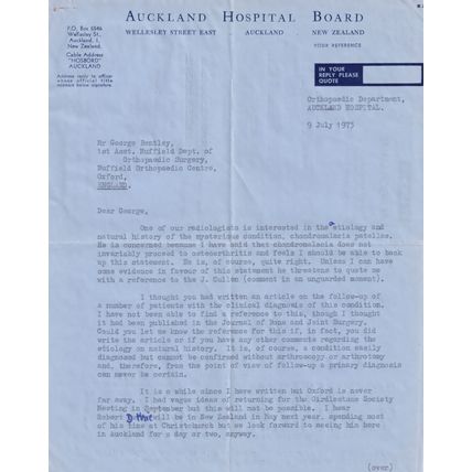 Auckland Hospital New Zealand Chondromalacia Patellae Arthritis Letter